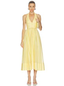 Camila Coelho - Lino Women's Halter Neck Sleeveless Midi Dress Yellow