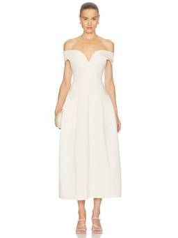 Camila Coelho - Nila Women's Off-Shoulder Sweetheart Neck Midi Dress White