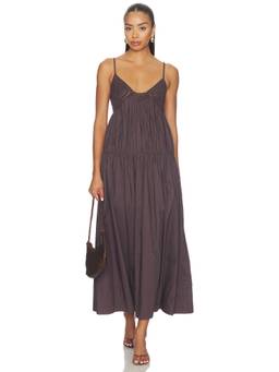 Camila Coelho - Crochet Bustier Women's Tiered Midi Dress Brown