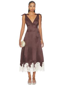 Camila Coelho - Anahi Women's V-Neck Lace Trim Fit & Flare Maxi Dress Brown