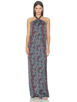 Camila Coelho - Lina Women's Halter Neck Satin Maxi Dress Brown