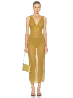Camila Coelho - Alma Women's Sheer Lace Trim Pull-On Midi Dress Mustard