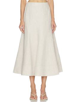 Camila Coelho - Malena Linen Women's High-Waist A-Line Midi Skirt Beige