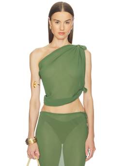 Camila Coelho - Carlisle Women's One Shoulder Tie-Up Crop Top Green