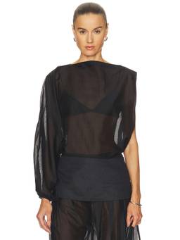 Camila Coelho - Sheer Women's One Sleeve Boat Neck Top Black