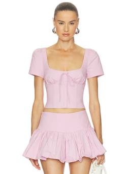 Camila Coelho - Cari Women's Tie-Up Square Neck Crop Top Pink