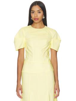 Camila Coelho - Women's Cotton Poplin Puff Sleeve Cinched Waist Top Yellow