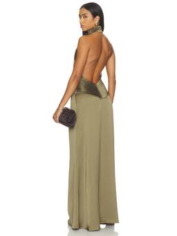 Casona - La Comprometida Women's Halter Low Back Maxi Dress Olive