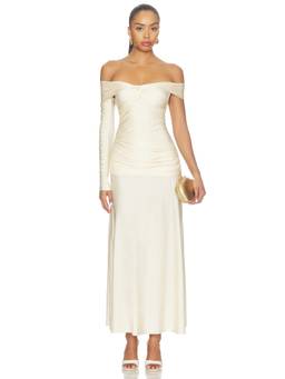 Casona - La Tesoro Women's Ruched One Sleeve Maxi Dress Off White