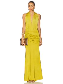 Casona - La Dona Women's Ruched Halter Neck Maxi Dress Yellow