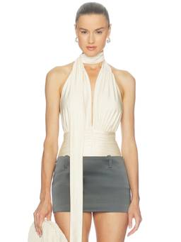 Casona - La Canalla Women's Halter Tie-Up Stretch Jersey Bodysuit Off White