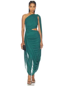 Curaae by Elliatt - One Shoulder Women's Cut-Out Draped Midi Dress Green