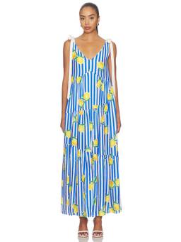 Curaae by Elliatt - Elyse Women's Striped Lemon Print Tie-Strap Maxi Dress Blue