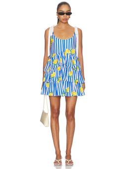 Curaae by Elliatt - Elyse Women's Striped Lemon Print Tiered Mini Dress Blue