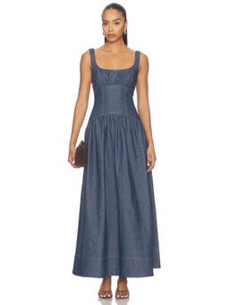Curaae by Elliatt - Women's Denim Sleeveless Square Neck Maxi Dress Blue