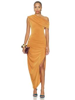 Curaae by Elliatt - Asymmetric Women's Off-Shoulder Draped Maxi Dress Orange