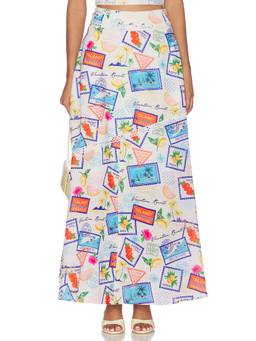 Curaae by Elliatt - Naelle Women's Printed Lace Trim Maxi Skirt Multi-Color
