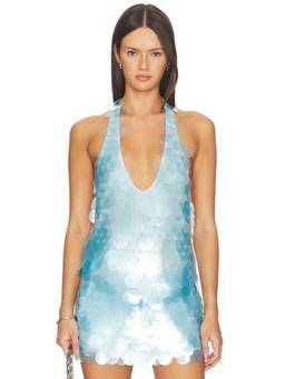 CULTNAKED - Paloma Women's Sequin Embellished Halter Neck Top Blue