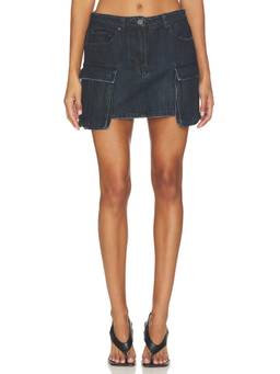 Courtney Zheng - Cargo Women's Button Fly Denim Mini Skirt Indigo