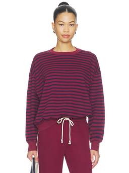 DAYDREAMER - Stripe Terry Women's Oversized Crew Neck Sweatshirt Burgundy