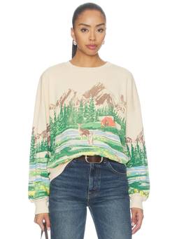 DAYDREAMER - Campsite Scene Women's Oversized Graphic Crew Neck Sweatshirt Off White