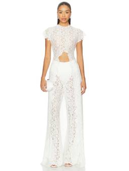 Deme by Gabriella - Kianna Women's Sheer Lace Cut-Out Pant Set White