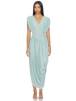 Deme by Gabriella - Amira Women's Draped V-Neck Midi Dress Blue