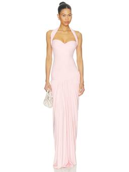 Deme by Gabriella - Marcia Women's Halter Neck Side Slit Maxi Dress Pink