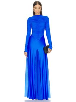 Deme by Gabriella - Loon Women's Ruched Long Sleeve Maxi Dress Blue