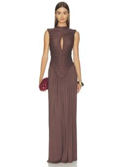 Deme by Gabriella - Carrara Women's Ruched Keyhole Maxi Dress Brown