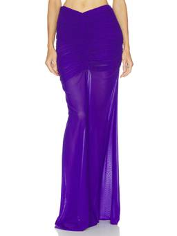 Deme by Gabriella - Zerina Women's Ruched Mesh Jersey Maxi Skirt Purple