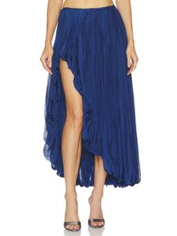 Deme by Gabriella - Indigo Women's Pleated Asymmetrical Maxi Skirt Indigo