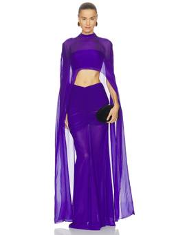 Deme by Gabriella - Zerina Women's Sheer Cape Crop Top Purple