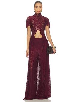 Deme by Gabriella - Kianna Women's Lace High Neck Button Top Burgundy