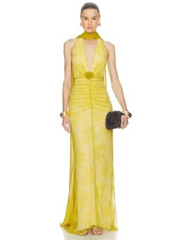 DE LA VALI - Amora Women's Lace Halter Maxi Dress Yellow