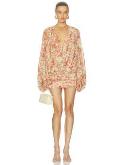 DE LA VALI - Eulalia Women's Printed Tie-Up Mini Dress Orange