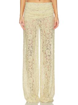 DE LA VALI - Rocio Women's Ruched High Waist Palazzo Pants Beige