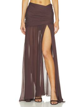 DE LA VALI - Amaya Women's Ruched Side Slit Maxi Skirt Brown