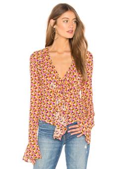 DE LA VALI - Malita Women's One Shoulder Georgette Top Brown