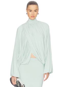 DE LA VALI - Floro Women's Ruched High Neck Crop Top Blue