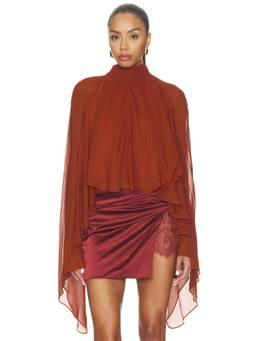 DE LA VALI - Women's Georgette Waterfall Sleeve Poncho Top Rust