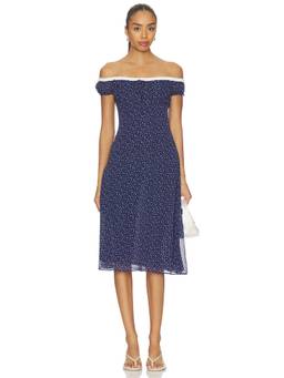 GUIZIO - Rocello Women's Off-Shoulder Floral Print Midi Dress Navy Blue