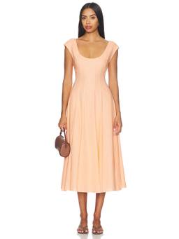 GUIZIO - Leila Women's Linen Blend Lace-Up Back Maxi Dress Peach