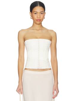 GUIZIO - Lace Embellished Women's Strapless Satin Corset Top White