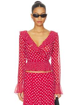 GUIZIO - Mallorca Women's Polka Dot Ruffled Wrap Top Red