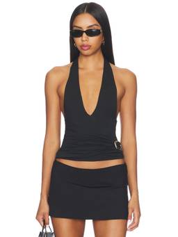 GUIZIO - Faye Women's Sleeveless Halter Neck Jersey Top Black