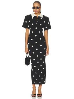 Dodiee - Devon Women's Polka Dot Polo Collar Maxi Dress Black