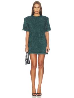 Dodiee - Eyelash Fringe Women's Padded Shoulder Mini T-Shirt Dress Green