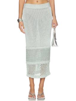 Dodiee - Metallic Crochet Women's Pull-On Maxi Skirt Misty Jade