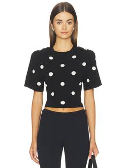Dodiee - Poppi Women's Polka Dot Padded Shoulder Crop Top Black